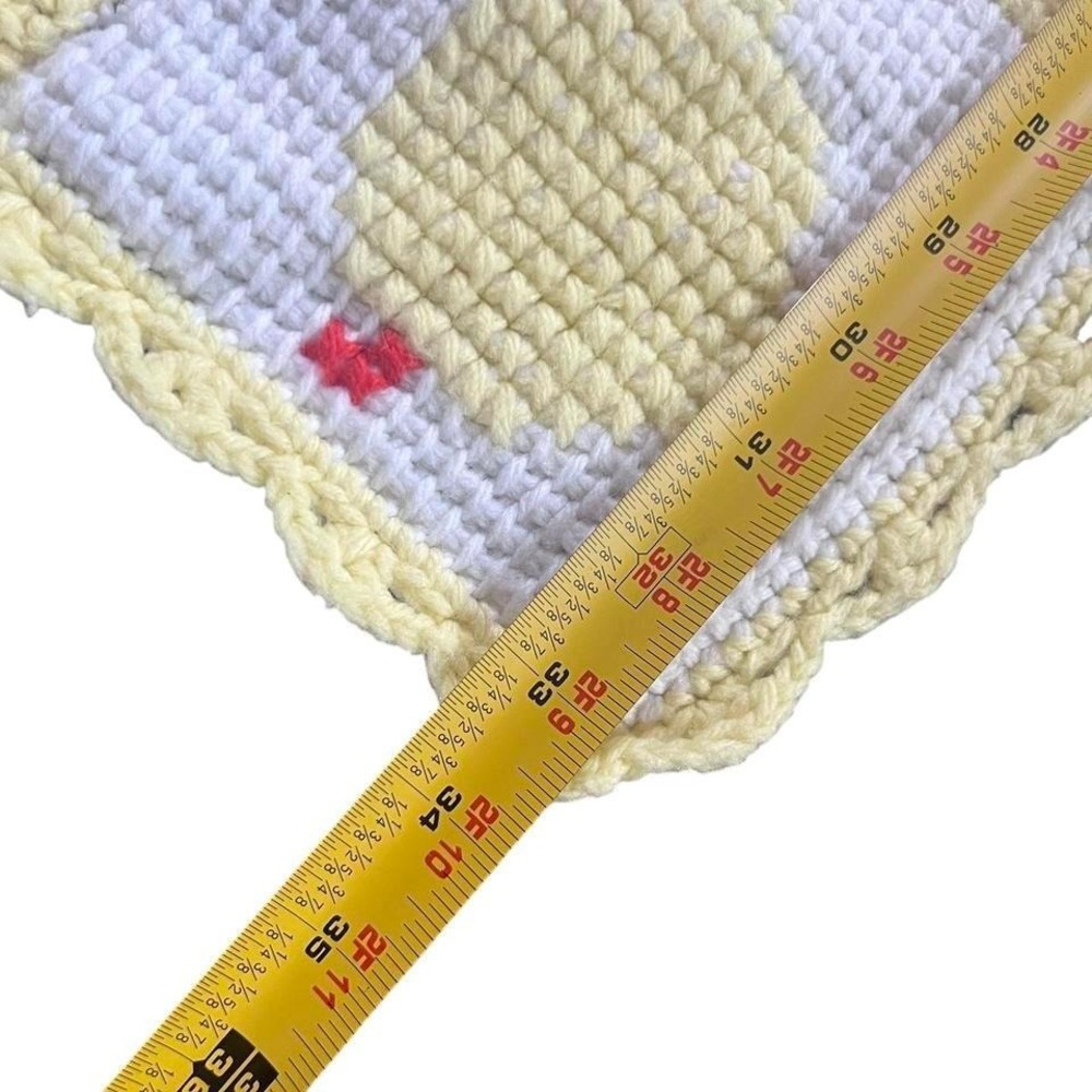 Vintage Handmade Crochet Baby Duck Blanket Yellow White Checkered Chick - Picture 4 of 5